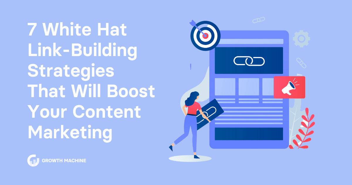 White hat link building: Graphic of woman holding a link