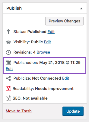 WordPress change your article publish date