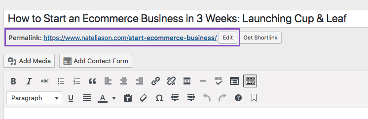 WordPress change your article Slug