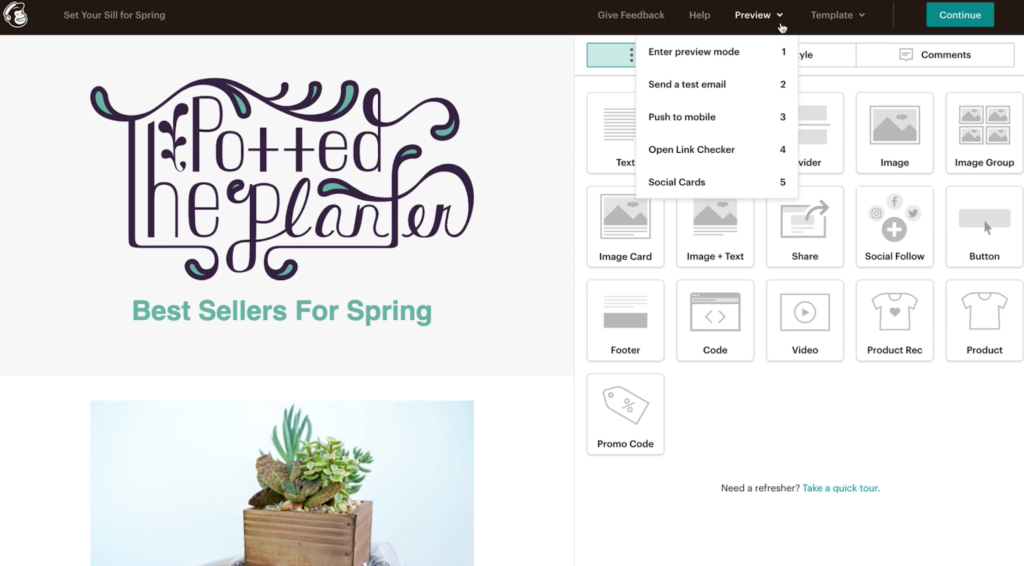Example of setting up a newsletter in Mailchimp